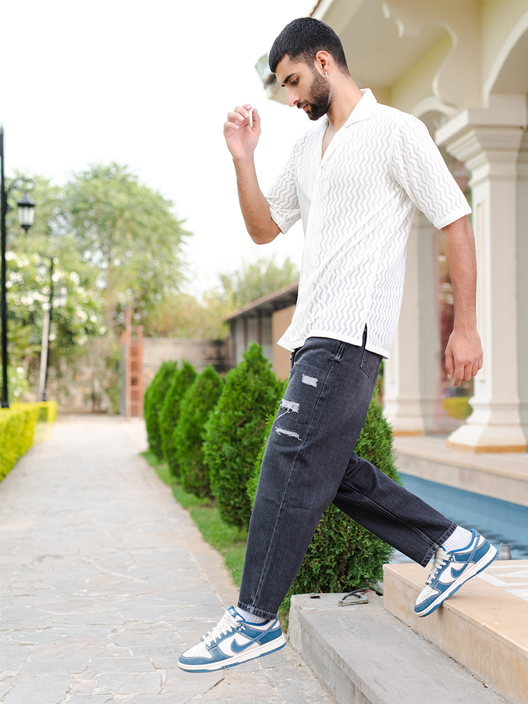 Men's Street Ripped Pants Design Sense Black Jeans Male's - Temu